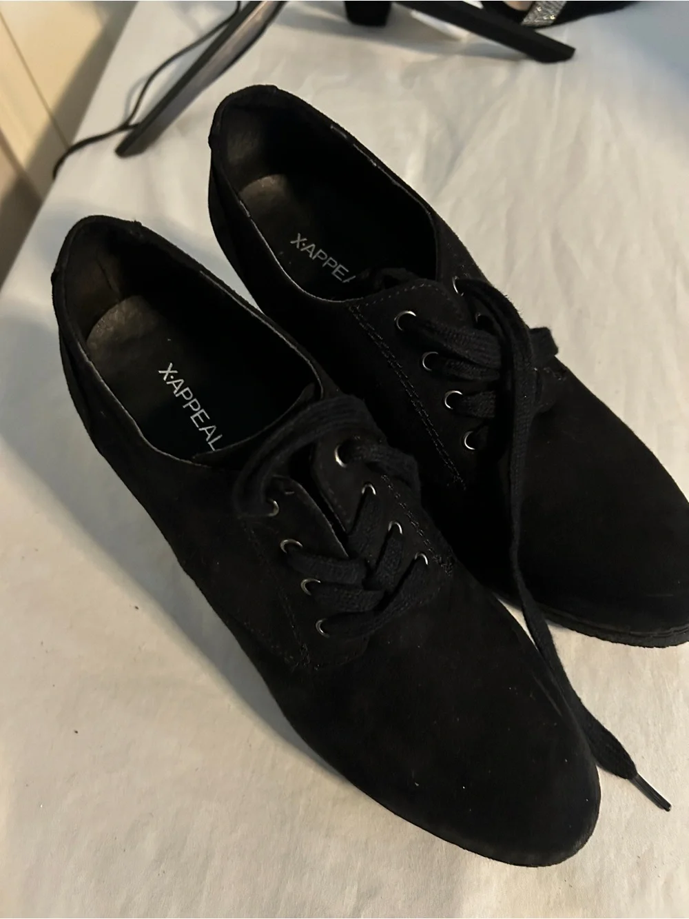 x-appeal Black Wedge Lace-Up Shoes